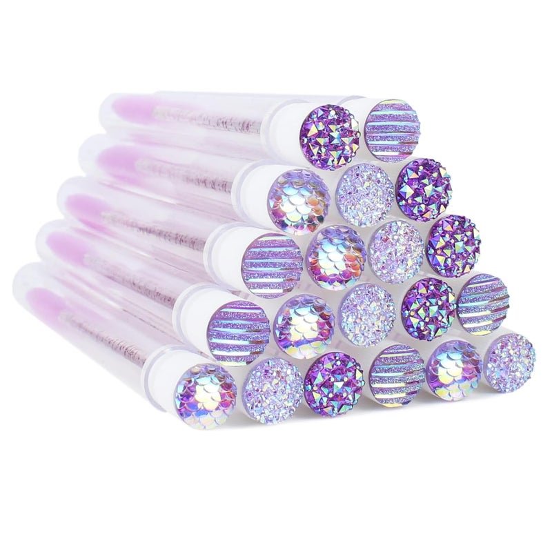 SenRocc 20 Sets Mascara Wand Tube Diamond Eyelash Spoolies Purple Mascara Brushes Lash Brush Makeup Tool Applicator Eyelash Brush Tubes Makeup Brush (4C-Purple) - Image 1